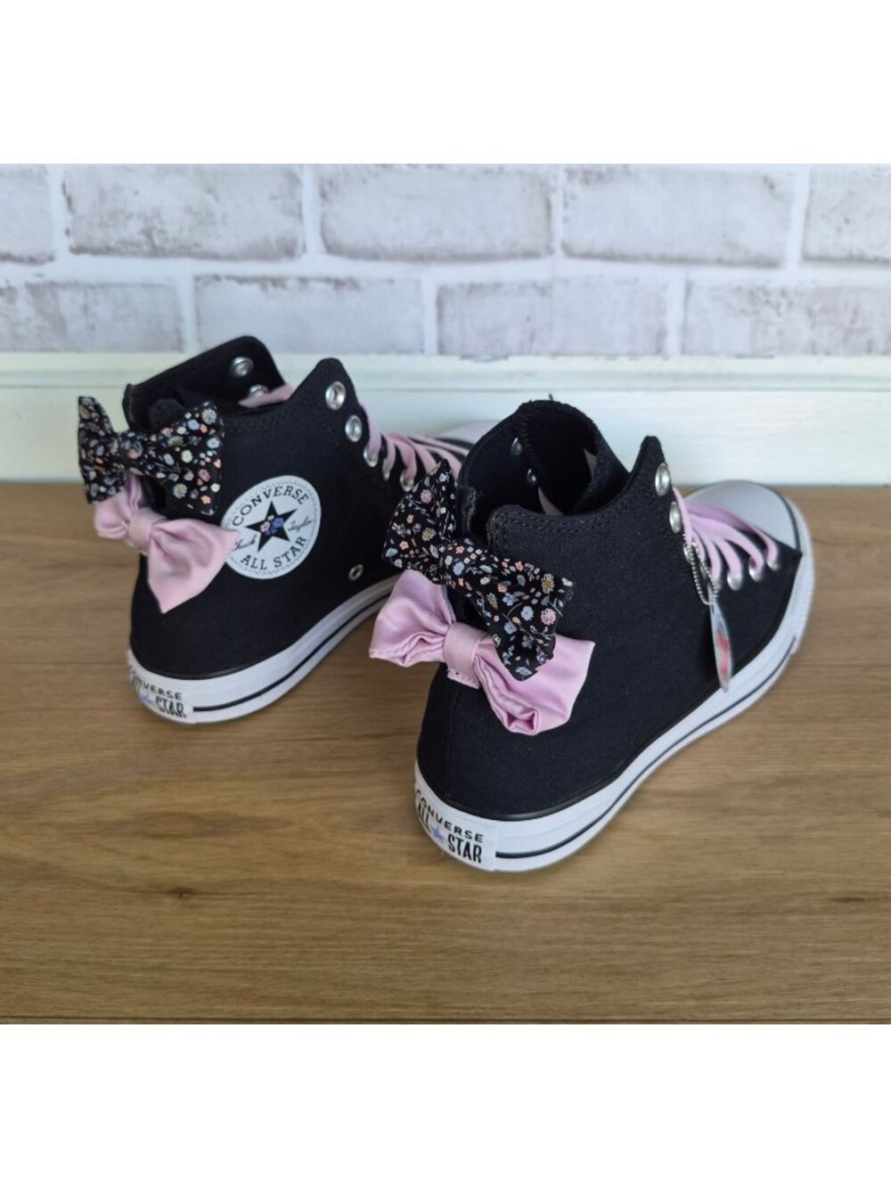 ⭐Converse Chuck Taylor Floral 2 Bows Hi Sz 7.5 Women's Shoes Black Pink A19824F